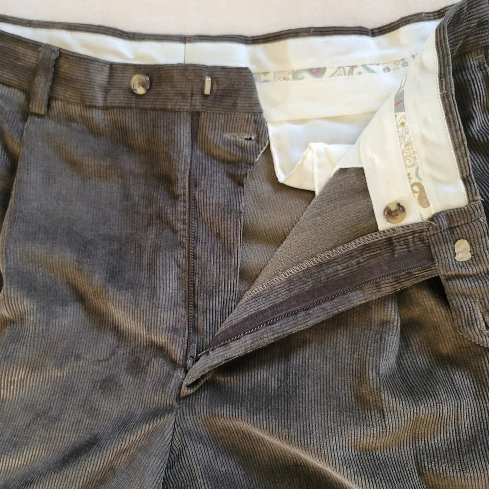 Berle Mens Pleated Corduroy Dress Pants Brown Straight Leg Trousers 38‎ R 18151